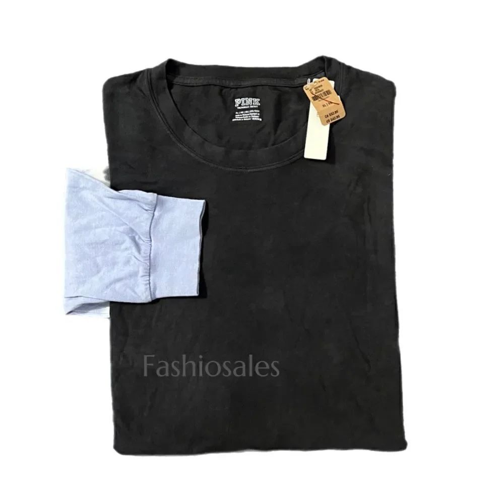 Victorias Secret Pink Campus Long Sleeve Ruched Sides Cotton Tee Shirt gray blue - Picture 5 of 6